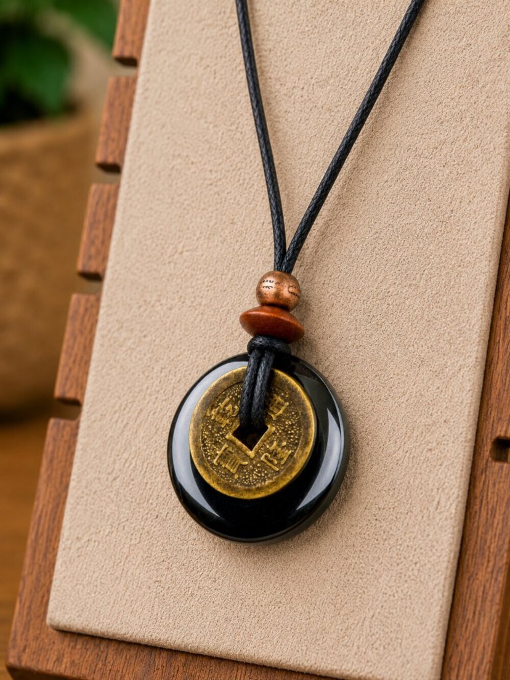 Hematite & Chinese Lucky Coin Pendant Necklace | Handmade